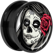 Load image into Gallery viewer, Katrina Sugar Skull with Rose Flower Black Anodized Screw Fit Plug Set 20mm
