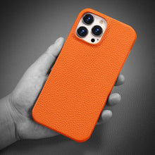 Load image into Gallery viewer, Genuine Leather Phone Case for iPhone 13 14 Pro Max 12 Mini 12 Pro Max Back Cover Neon Orange Silicone Phone Cover Wireless Charging Compatible Shockproof Protective Case for iPhone
