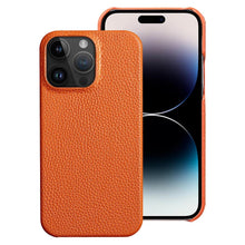 Load image into Gallery viewer, Genuine Leather Phone Case for iPhone 13 14 Pro Max 12 Mini 12 Pro Max Back Cover Neon Orange Silicone Phone Cover Wireless Charging Compatible Shockproof Protective Case for iPhone

