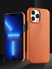 Load image into Gallery viewer, Genuine Leather Phone Case for iPhone 13 14 Pro Max 12 Mini 12 Pro Max Back Cover Neon Orange Silicone Phone Cover Wireless Charging Compatible Shockproof Protective Case for iPhone
