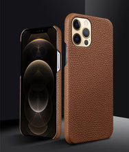 Load image into Gallery viewer, Genuine Leather Phone Case for iPhone 13 14 Pro Max 12 Mini 12 Pro Max Back Cover Neon Orange Silicone Phone Cover Wireless Charging Compatible Shockproof Protective Case for iPhone

