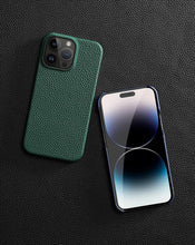 Load image into Gallery viewer, Genuine Leather Phone Case for iPhone 13 14 Pro Max 12 Mini 12 Pro Max Back Cover Neon Orange Silicone Phone Cover Wireless Charging Compatible Shockproof Protective Case for iPhone
