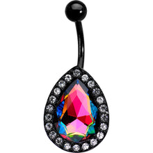 Load image into Gallery viewer, Clear Aurora Gem Black Anodized Teardrop Mirror Belly Ring
