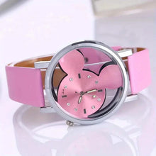Load image into Gallery viewer, Girls Cute Elegant Hollow Out Mouse Quartz Watch With Faux Leather Band
