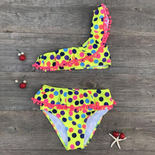 Load image into Gallery viewer, Girls Split Swimsuits Cute Shoulder Swimsuit Toddler Baby Girls 2 Piece Swimsuit Kids Bathing Beach Sun Suit  Children Swimwear Bikini Set Girl Swimming Clothes Kids Bathing Suit Beachwear For Summer
