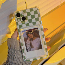 Load image into Gallery viewer, Glamorous Phone Case Shiny Transparent Card Holder Slim Soft Silicone Shockproof Case For iPhone 14 13 11 12 Pro Max 7 8 Plus Cute Green Checkerboard Clear Cover For iPhone X XR XS Shockproof Card Holder Phone Case
