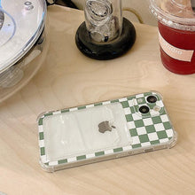 Load image into Gallery viewer, Glamorous Phone Case Shiny Transparent Card Holder Slim Soft Silicone Shockproof Case For iPhone 14 13 11 12 Pro Max 7 8 Plus Cute Green Checkerboard Clear Cover For iPhone X XR XS Shockproof Card Holder Phone Case
