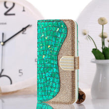 Load image into Gallery viewer, Glitter Leather Case For iPhone 11 12 13 14 Pro XR XS Max Alligator Flip Case Cover For iPhone SE Glitter Matching Texture Horizontal Flip Leather Case with Card Slots &amp; Holder &amp; Wallet Phone Accessories

