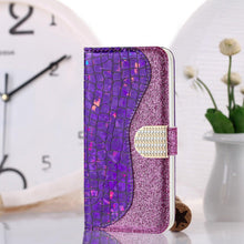 Load image into Gallery viewer, Glitter Leather Case For iPhone 11 12 13 14 Pro XR XS Max Alligator Flip Case Cover For iPhone SE Glitter Matching Texture Horizontal Flip Leather Case with Card Slots &amp; Holder &amp; Wallet Phone Accessories
