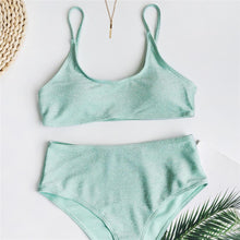 Load image into Gallery viewer, Glitter Sparkling Female Swimsuit High Waist Bikini Women's High Waist Bikinis Party Glitter Scoop Neck Crop Top Swimsuits Two Piece Bathing Suit Women Swimwear Two-pieces Bikini Set Summer Swim Suit
