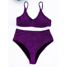 Load image into Gallery viewer, Glitter Sparkling Female Swimsuit High Waist Bikini Women's High Waist Bikinis Party Glitter Scoop Neck Crop Top Swimsuits Two Piece Bathing Suit Women Swimwear Two-pieces Bikini Set Summer Swim Suit
