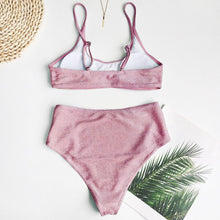 Load image into Gallery viewer, Glitter Sparkling Female Swimsuit High Waist Bikini Women's High Waist Bikinis Party Glitter Scoop Neck Crop Top Swimsuits Two Piece Bathing Suit Women Swimwear Two-pieces Bikini Set Summer Swim Suit
