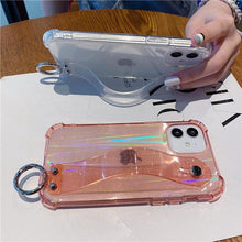 Load image into Gallery viewer, Glitter Wrist Strap Transparent Shockproof Soft Cover with Strap Phone Case For iPhone 13 11 12 14 Pro Max XS Max XR X 7 8 Plus 12 13Pro 14 Transparent Soft Back Cover Adjustable Strap Iphone Case

