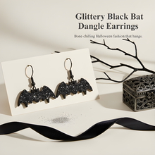 Load image into Gallery viewer, Glittery Black Bat Dangle Earrings
