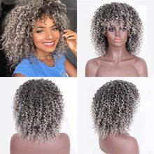 Load image into Gallery viewer, Glorious Afro Wigs Short Kinky Curly Wig Synthetic Short Bob Wig With Bangs Mixed Highlight Wig for Black Women Cosplay Wigs For Black Women Gifts for Girlfriends
