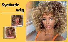 Load image into Gallery viewer, Glorious Afro Wigs Short Kinky Curly Wig Synthetic Short Bob Wig With Bangs Mixed Highlight Wig for Black Women Cosplay Wigs For Black Women Gifts for Girlfriends
