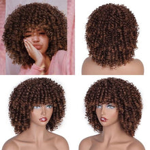 Load image into Gallery viewer, Glorious Afro Wigs Short Kinky Curly Wig Synthetic Short Bob Wig With Bangs Mixed Highlight Wig for Black Women Cosplay Wigs For Black Women Gifts for Girlfriends
