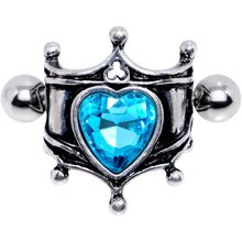 Load image into Gallery viewer, 16G 1/2 Aqua Gem Queen of Hearts Cuff Cartilage Earring
