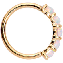 Load image into Gallery viewer, 18G White Synthetic Opal 14k Yellow Gold Seamless Circular Ring
