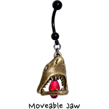 Load image into Gallery viewer, Red Gem Shark Jaw Dangle Belly Ring Created with Crystals

