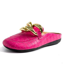 Load image into Gallery viewer, Gold Chain Women Slipper Closed Toe Slip On Mules Shoes Round Toe Low Heels Casual Slides Flat Mules Comfortable Slides Mules Shoes Ladies Slip-On Luxury Shoes
