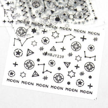 Load image into Gallery viewer, Gold Moon Star 3D Nail Stickers Ultra-thin Adhesive Decals Nail Art Decorations Stamping Manicure Nails Stickers Tool 3d Nail Decal Stickers Manicure Nail Art Decoration Accessories Holographic Old English Character Nail Self-Adhesive Sticker
