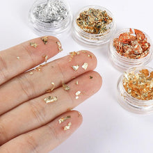 Load image into Gallery viewer, Gold Silver Irregular Aluminum Foil Paper Nail Art Sticker 3D Glitter Manicure UV Gel Polish Nail Decoration Tools Decoration Stickers Decoration New Gold Nail Transfer Foils for Nail Arts Nails Supply Holographic Effect Nail Art Foil Stickers
