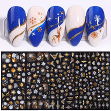 Load image into Gallery viewer, Gold Silver White Snowflakes 3D Nail Stickers Iridescent Self Adhesive Transfer Decals Manicures Art Decoration Slider  Nails Decals Sticker Hot Sexy Girl Tip Back Glue Decal Cool Lollipop Self Adhesive Acrylic Tips Tool Decoration
