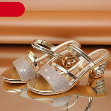 Load image into Gallery viewer, Gold Women Sandals Summer Open Toe High Heels Low Heel Shoes Ankle Strap High Women Sandals Women's Open Toe Fashion Ankle Strap Low Heel Dress Party Luxury Sandals

