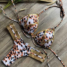 Load image into Gallery viewer, Golden Bikini Set Padded Women Swimsuit Push Up Swimwear Summer Beachwear Bathing Suit Women's Push Up Two Piece Bikini Swimsuits Elegant Lace Up Bathing Suits
