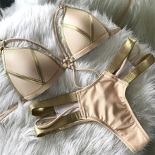Load image into Gallery viewer, Golden Bikini Set Padded Women Swimsuit Push Up Swimwear Summer Beachwear Bathing Suit Women's Push Up Two Piece Bikini Swimsuits Elegant Lace Up Bathing Suits
