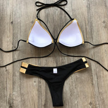 Load image into Gallery viewer, Golden Bikini Set Padded Women Swimsuit Push Up Swimwear Summer Beachwear Bathing Suit Women's Push Up Two Piece Bikini Swimsuits Elegant Lace Up Bathing Suits
