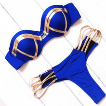 Load image into Gallery viewer, Golden Bikini Set Padded Women Swimsuit Push Up Swimwear Summer Beachwear Bathing Suit Women's Push Up Two Piece Bikini Swimsuits Elegant Lace Up Bathing Suits
