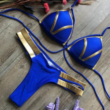 Load image into Gallery viewer, Golden Bikini Set Padded Women Swimsuit Push Up Swimwear Summer Beachwear Bathing Suit Women's Push Up Two Piece Bikini Swimsuits Elegant Lace Up Bathing Suits
