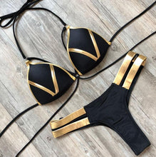 Load image into Gallery viewer, Golden Bikini Set Padded Women Swimsuit Push Up Swimwear Summer Beachwear Bathing Suit Women's Push Up Two Piece Bikini Swimsuits Elegant Lace Up Bathing Suits
