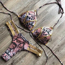 Load image into Gallery viewer, Golden Bikini Set Padded Women Swimsuit Push Up Swimwear Summer Beachwear Bathing Suit Women's Push Up Two Piece Bikini Swimsuits Elegant Lace Up Bathing Suits
