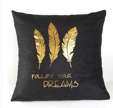 Load image into Gallery viewer, Golden Love Leaves Bronzing Cushion Decorative Pillow Black And Gold Pillow Cover Home Pillowcases Velvet Home Decor Sofa Pillows Cover 45x45CM
