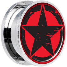 Load image into Gallery viewer, Black Red Distressed Star Steel Screw Fit Plug Set 20mm
