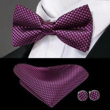 Load image into Gallery viewer, Green Color Silk Butterfly Pre-Tied Bow Tie Pocket Square Cufflinks Suit Set For Men Silk Adjustable Self Bowtie Formal Bowtie Set
