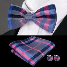 Load image into Gallery viewer, Green Color Silk Butterfly Pre-Tied Bow Tie Pocket Square Cufflinks Suit Set For Men Silk Adjustable Self Bowtie Formal Bowtie Set
