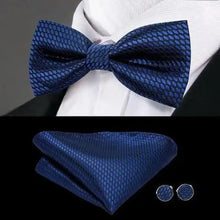 Load image into Gallery viewer, Green Color Silk Butterfly Pre-Tied Bow Tie Pocket Square Cufflinks Suit Set For Men Silk Adjustable Self Bowtie Formal Bowtie Set
