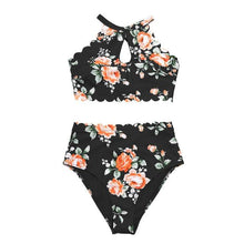 Load image into Gallery viewer, Green Floral Halter Bikini Women High Waist Bikini Halter Two Piece Bathing Suits Tummy Control Swimsuit Push Up Swimwear Sets Women High Waist Two Pieces Swimsuit New Girl Bathing Suits
