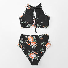 Load image into Gallery viewer, Green Floral Halter Bikini Women High Waist Bikini Halter Two Piece Bathing Suits Tummy Control Swimsuit Push Up Swimwear Sets Women High Waist Two Pieces Swimsuit New Girl Bathing Suits

