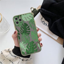 Load image into Gallery viewer, Green Leaves Plant Flower Phone Case for iphone 11 12 13 14 Pro Max Hard Back Shockproof Cover Floral Tropical Design with Slim Glossy Green Palm Leaves Pattern Case
