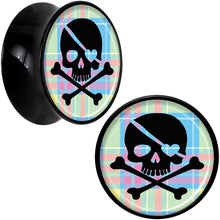 Load image into Gallery viewer, Black Acrylic Pink Green Plaid Heart Skull Saddle Plug Set 20mm
