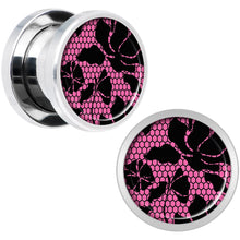 Load image into Gallery viewer, Pink Floral Lace Steel Screw Fit Plug Set 00G
