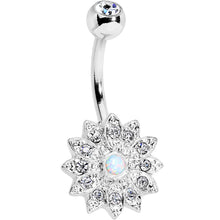 Load image into Gallery viewer, White Faux Opal Clear Gem Steel Fancy Flower Belly Ring
