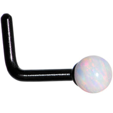 Load image into Gallery viewer, White 2.5mm Synthetic Opal Ball Black Anodized L-Shape Nose Ring
