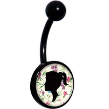 Load image into Gallery viewer, Woman Floral Silhouette Black Belly Ring
