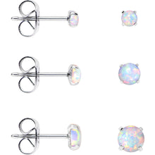 Load image into Gallery viewer, White Synthetic Opal Stainless Steel Post Stud Earring Pack Set of 3
